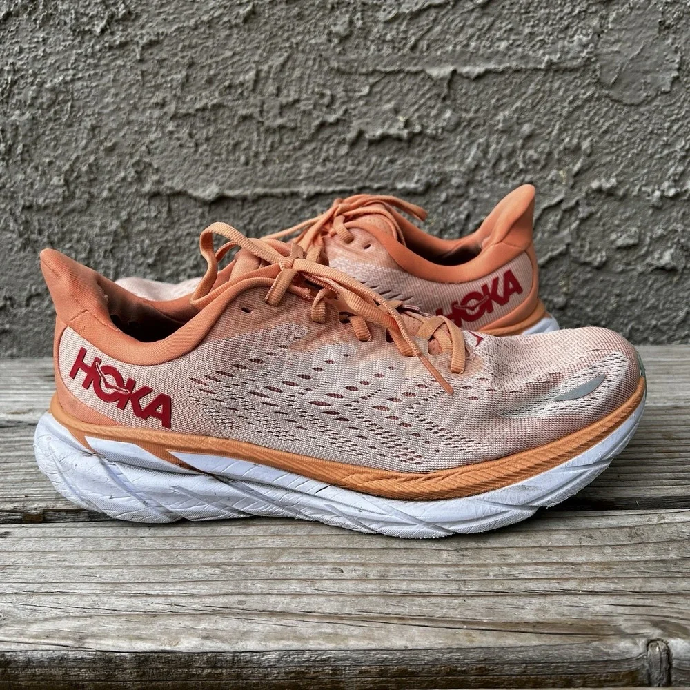 Hoka One One Shoes Women Size 9.5 Clifton 8 Running 7 Orange Road Sneakers